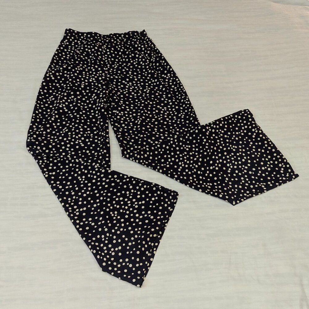 Sugar + Lips Size Small Navy and Cream Spotted Wide Legged Pants